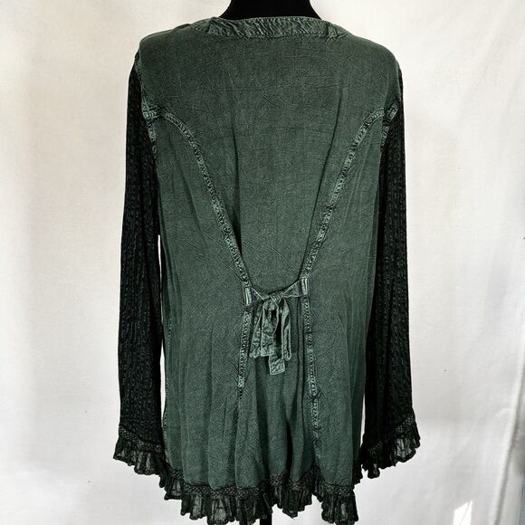 ROAMANS Boho Top Green Embroidered Button Shirt Forest Fairy - Picture 4 of 8